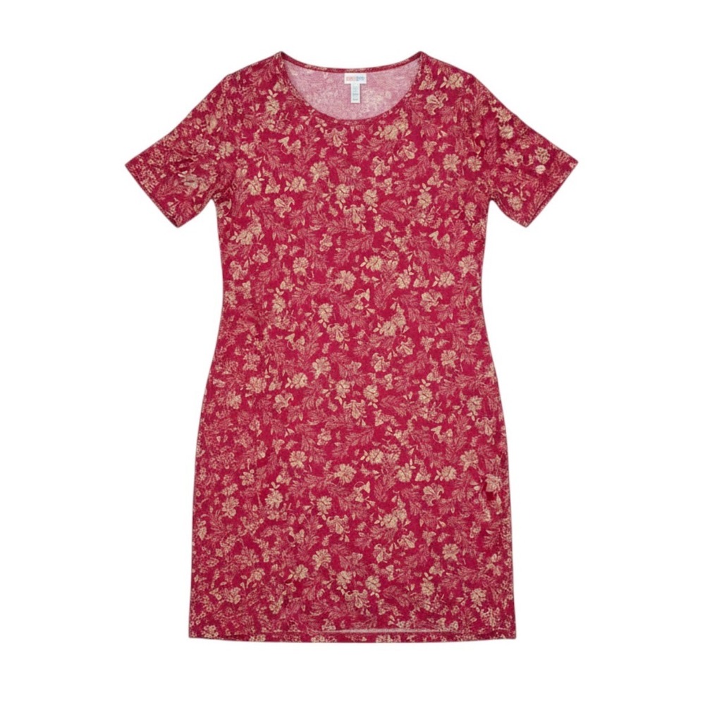 LuLaRoe Fall Julia Dress 2XL Red Cream Floral Damask Short Sleeve Midi NWT